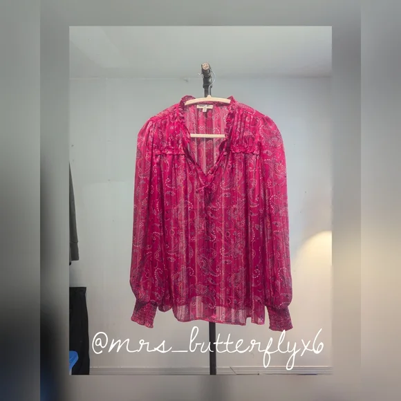 Semi Shear Long Sleeve Paisley Design Shirt - Picture 1 of 5